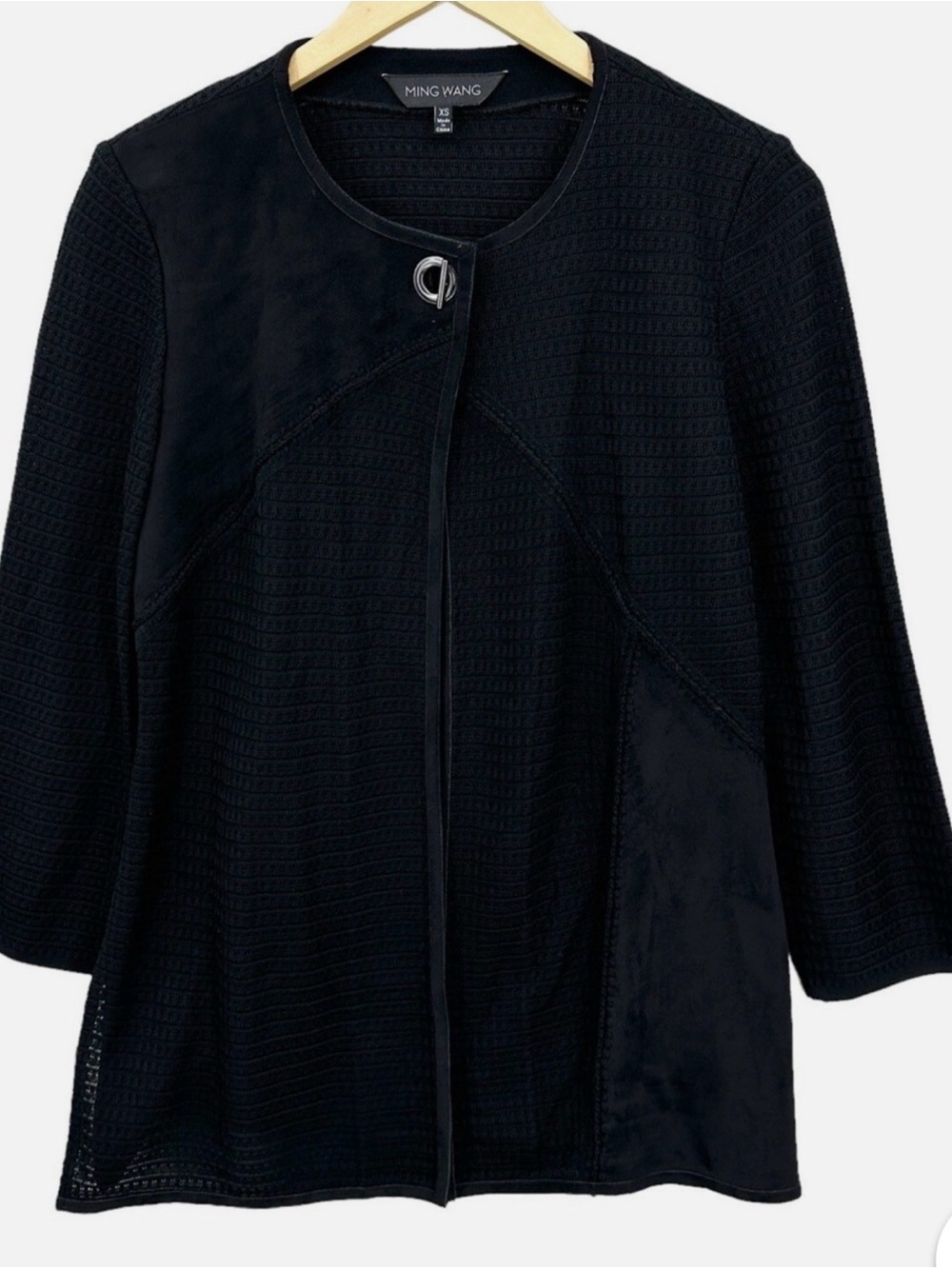 Ming Wang Black Knit Open-Front Cardigan